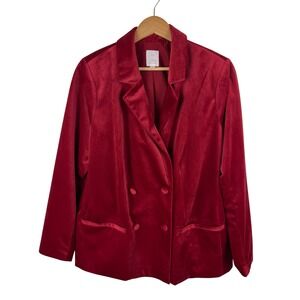 LC Lauren Conrad Velvet Blazer‎ 0X Red Jacket Double Breasted Holiday Christmas